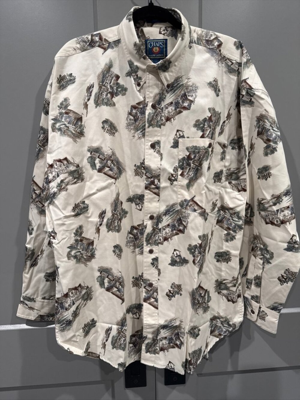 Chaps Men's Large L  Flannel Shirt Long Sleeve White Multicolor